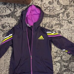 Adidas Kids' Dark Purple Hoodie with Yellow Accents